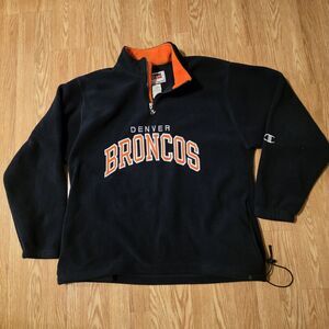 Vintage Champion NFL Pro Line Denver Broncos Fleece Jacket Size XL 1/4 Zip Navy